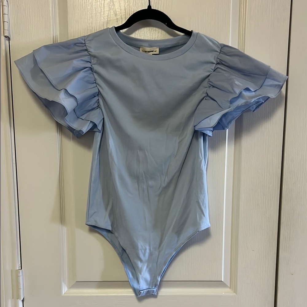NWT! Light Blue Ribbed Flutter Sleeve Bodysuit